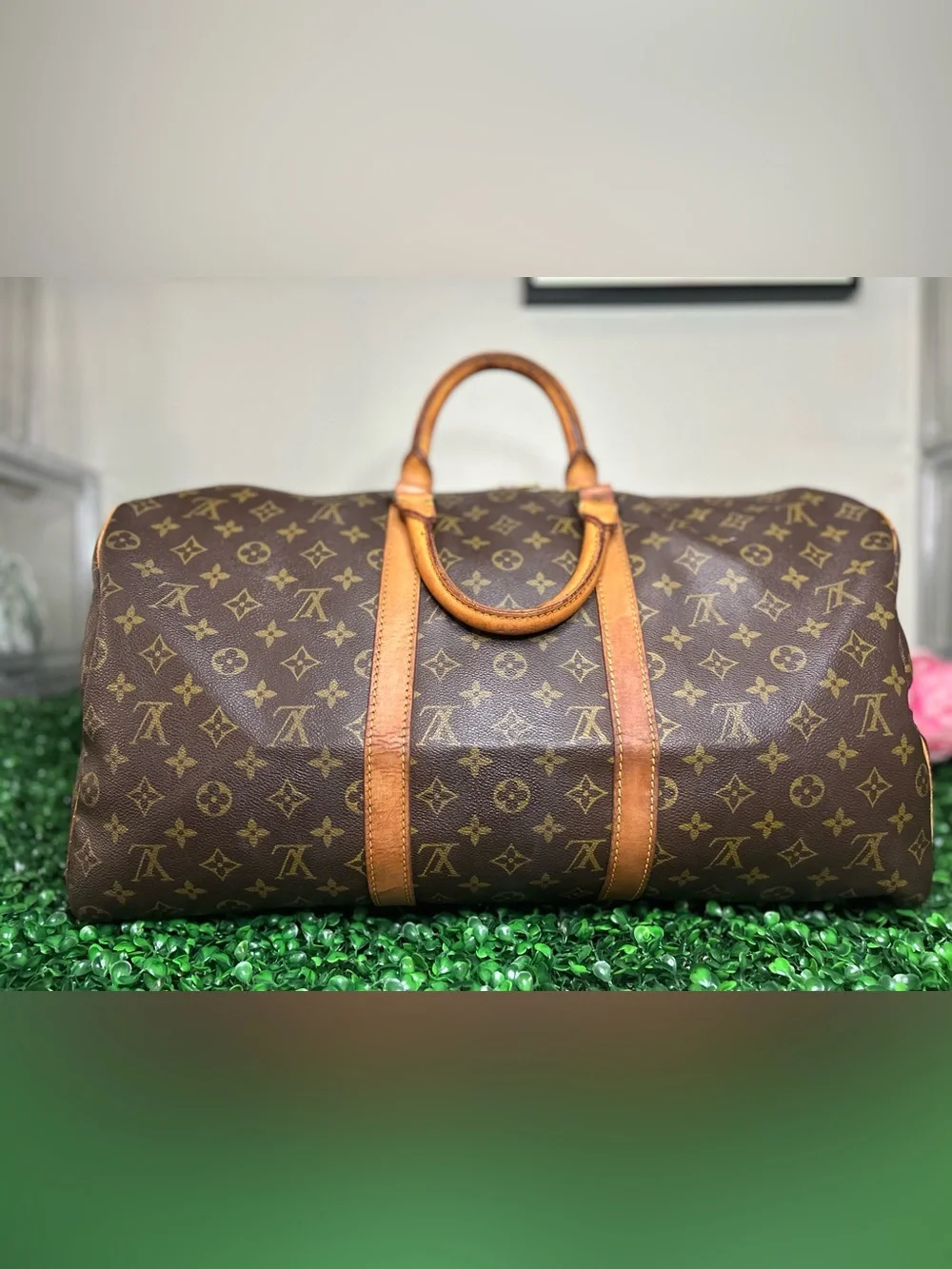 Louis Vuitton Keepall 50 Monogram Travel Bag w/ Luggage Tag, Handle Band & Strap